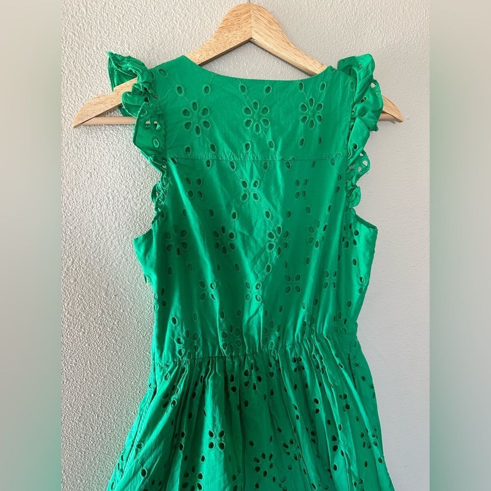 J Crew Eyelet Shirtdress Kelly Green Vintage Style A Line Midi Dress Size 00 - Picture 12 of 12